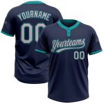 Custom Name and Number Navy Gray-Teal Two-Button Unisex Softball Jersey - Personalized Team Apparel Personalized Navy Gray-Teal