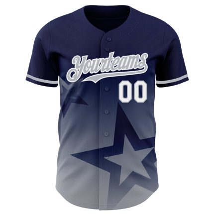 Custom Name and Number Authentic 3D Twinkle Star Baseball Jersey - Personalized Navy Gray and White Gradient Design Personalized