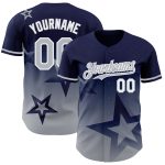 Custom Name and Number Authentic 3D Twinkle Star Baseball Jersey - Personalized Navy Gray and White Gradient Design Personalized