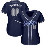 Personalized Authentic Baseball Jersey in Navy Gray and White Colors Personalized Navy Gray-White Authentic Baseball Jersey
