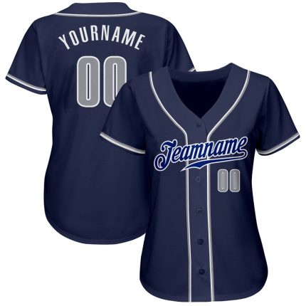 Personalized Authentic Baseball Jersey in Navy Gray and White Colors Personalized Navy Gray-White Authentic Baseball Jersey