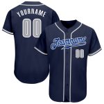 Personalized Authentic Baseball Jersey in Navy Gray and White Colors Personalized Navy Gray-White Authentic Baseball Jersey