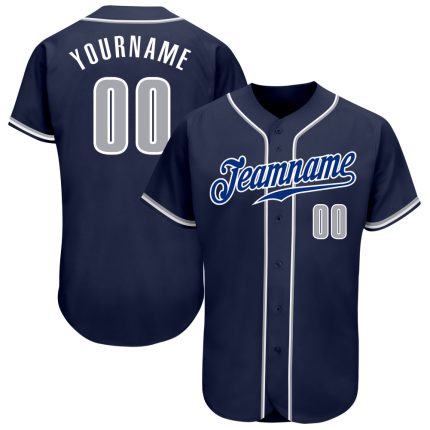Personalized Authentic Baseball Jersey in Navy Gray and White Colors Personalized Navy Gray-White Authentic Baseball Jersey