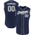 Custom Navy Gray-White Authentic Sleeveless Baseball Jersey with Personalized Name and Number Personalized Navy Gray-White
