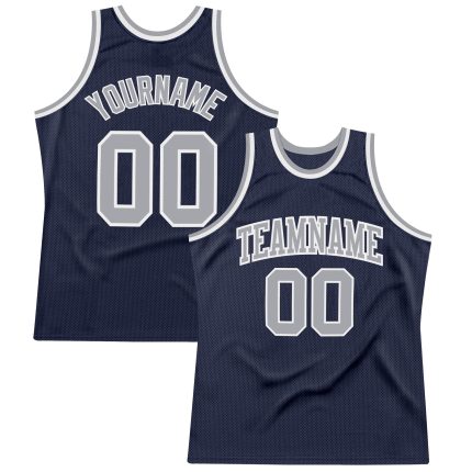 Custom Name and Number Authentic Throwback Basketball Jersey - Personalized Navy Gray-White Design Personalized Navy Gray-White