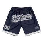 Custom Name Number Throwback Basketball Shorts - Personalized Navy Gray-White Authentic Team Apparel Personalized Navy Gray-White