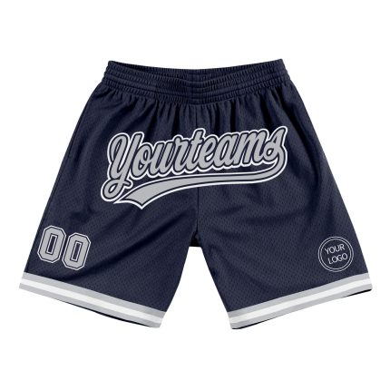 Custom Name Number Throwback Basketball Shorts - Personalized Navy Gray-White Authentic Team Apparel Personalized Navy Gray-White