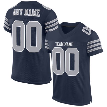 Personalized Authentic Football Jersey - Navy Gray-White Mesh Design Personalized Navy Gray-White Mesh Authentic Football