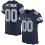 Custom Personalized Football Jersey with Team Name and Number - Navy Gray-White Mesh Personalized Navy Gray-White Mesh Authentic