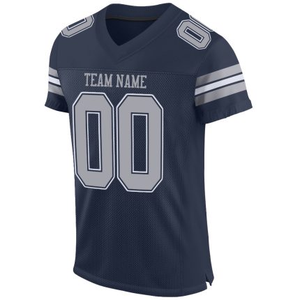 Custom Personalized Football Jersey with Team Name and Number - Navy Gray-White Mesh Personalized Navy Gray-White Mesh Authentic