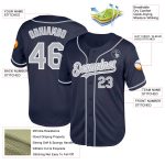 Custom Name and Number Personalized Authentic Baseball Jersey - Navy Gray-White Mesh Throwback Style Personalized Navy Gray-White