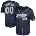 Custom Name and Number Personalized Authentic Baseball Jersey - Navy Gray-White Mesh Throwback Style Personalized Navy Gray-White