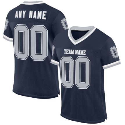 Custom Name and Number Authentic Throwback Football Jersey, Personalized Navy Gray-White Mesh Team Apparel Personalized Navy