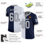 Custom Name and Number Personalized Football Jersey - Navy Gray-White Mesh Split Fashion Team Apparel Personalized Navy Gray-White