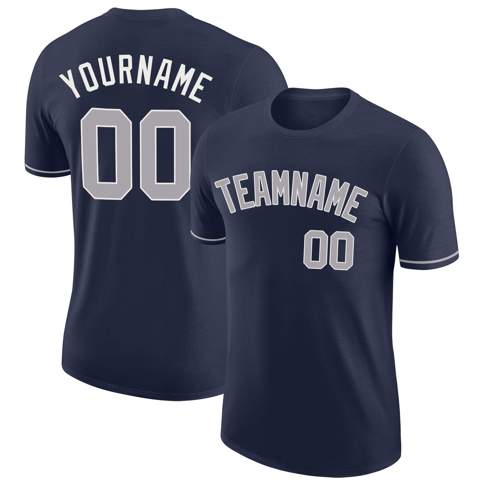 Custom Team Name and Number Performance T-Shirt in Navy, Gray, and White - Personalized Athletic Tee Personalized Navy Gray-White