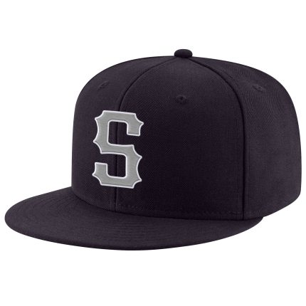 Custom Name Number Snapback Hat Adjustable Personalized Navy Gray White Stitched Team Cap Personalized Navy Gray-White Stitched