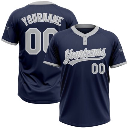 Custom Name Number Softball Jersey - Personalized Two-Button Unisex in Navy Gray White Personalized Navy Gray-White Two-Button