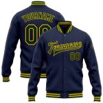 Custom Name Number Navy Green Gold Bomber Varsity Letterman Jacket Full-Snap Personalized Navy Green-Gold Bomber Full-Snap