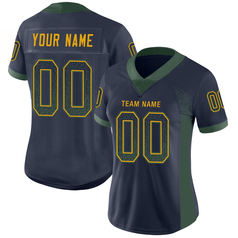 Custom Name Team Football Jersey in Navy Green-Gold Mesh - Personalized Drift Style with Custom Number Personalized Navy