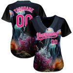 Custom Name and Number Underwater Life Jellyfish Baseball Jersey - Personalized Navy Hot Pink-White 3D Pattern Design Personalized