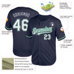 Custom Name and Number Authentic Baseball Jersey in Navy Kelly Green-Gray Mesh - Personalized Team Apparel Personalized Navy