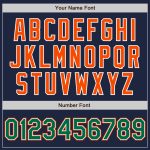 Custom Name and Number Varsity Letterman Jacket - Navy Kelly Green-Orange Full-Snap Bomber Personalized Navy Kelly Green-Orange