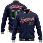 Custom Name and Number Navy Green Red Varsity Letterman Jacket | Personalized Full-Snap Bomber Style Personalized Navy Kelly