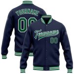 Custom Name Number Personalized Navy Green White Bomber Jacket Varsity Letterman Full-Snap Personalized Navy Kelly Green-White