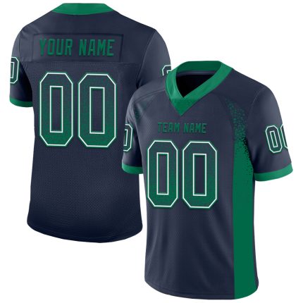Personalized Custom Football Jersey with Name & Number in Navy Green-White Mesh Drift Style Personalized Navy Kelly Green-White