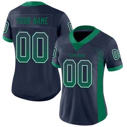 Personalized Custom Football Jersey with Name & Number in Navy Green-White Mesh Drift Style Personalized Navy Kelly Green-White
