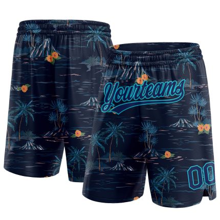 Custom Name Number 3D Pattern Basketball Shorts Hawaii Palm Trees Navy Blue Personalized Navy Lakes Blue 3D Pattern Hawaii