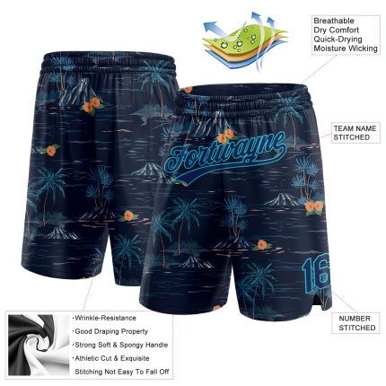Custom Name Number 3D Pattern Basketball Shorts Hawaii Palm Trees Navy Blue Personalized Navy Lakes Blue 3D Pattern Hawaii