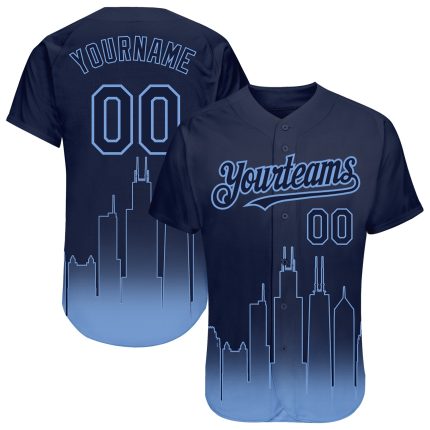 Custom Chicago City Edition 3D Authentic Baseball Jersey - Personalized Navy Light Blue with Name and Number Personalized