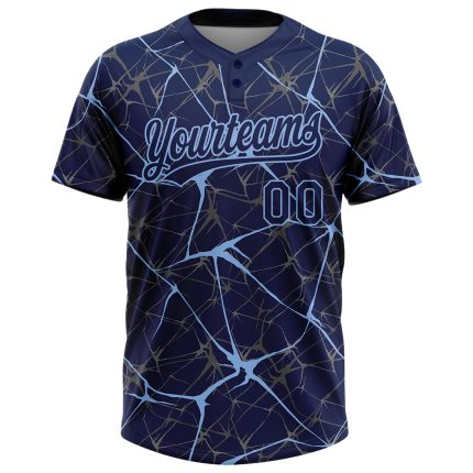 Custom Softball Jersey with Name and Number, 3D Pattern, Navy & Light Blue, Unisex, Two-Button Design Personalized Navy Light