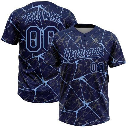 Custom Softball Jersey with Name and Number, 3D Pattern, Navy & Light Blue, Unisex, Two-Button Design Personalized Navy Light