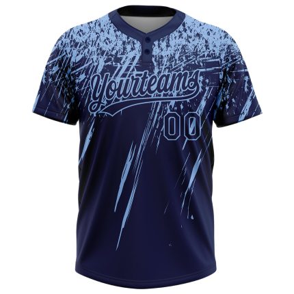 Customized Abstract 3D Navy Light Blue Softball Jersey - Unisex Two-Button with Team Name and Number Personalized Navy Light