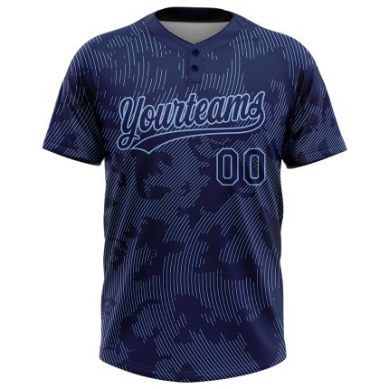 Custom Name Number Softball Jersey Unisex Two-Button Navy Light Blue 3D Pattern Curve Lines Personalized Navy Light Blue