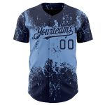 Custom Name Number Baseball Jersey - Personalized Navy Light Blue 3D Abstract Grunge Art Design Personalized Navy Light Blue