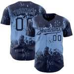 Custom Name Number Baseball Jersey - Personalized Navy Light Blue 3D Abstract Grunge Art Design Personalized Navy Light Blue