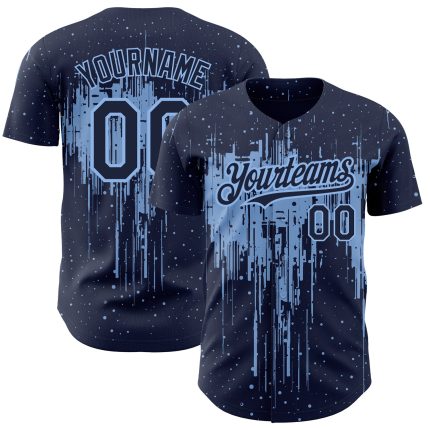 Custom Name & Number Baseball Jersey - Personalized Dripping Splatter Art in Navy & Light Blue 3D Pattern Design Personalized
