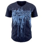 Custom Name & Number Baseball Jersey - Personalized Dripping Splatter Art in Navy & Light Blue 3D Pattern Design Personalized
