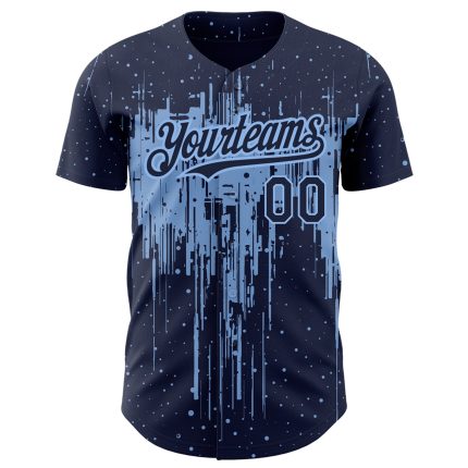 Custom Name & Number Baseball Jersey - Personalized Dripping Splatter Art in Navy & Light Blue 3D Pattern Design Personalized