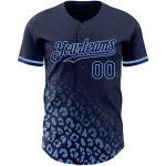 Personalized Leopard Print Baseball Jersey with Custom Name & Number - Navy Light Blue 3D Pattern Design Personalized Navy