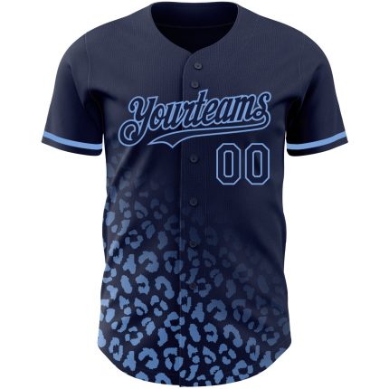 Personalized Leopard Print Baseball Jersey with Custom Name & Number - Navy Light Blue 3D Pattern Design Personalized Navy