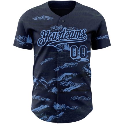 Personalized Mountain Baseball Jersey with Custom Name and Number in Navy Light Blue 3D Pattern Design Personalized Navy