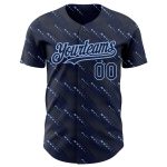 Custom Name and Number Authentic Baseball Jersey with 3D Pattern Slant Lines in Navy and Light Blue Personalized Navy Light