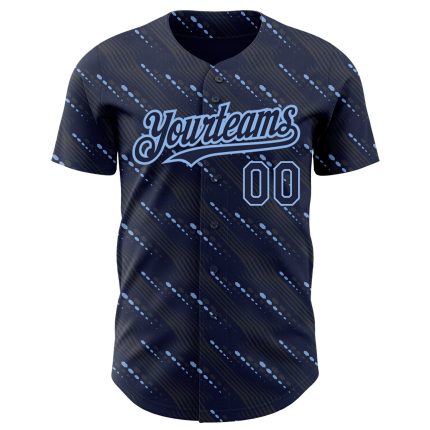 Custom Name and Number Authentic Baseball Jersey with 3D Pattern Slant Lines in Navy and Light Blue Personalized Navy Light