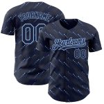 Custom Name and Number Authentic Baseball Jersey with 3D Pattern Slant Lines in Navy and Light Blue Personalized Navy Light