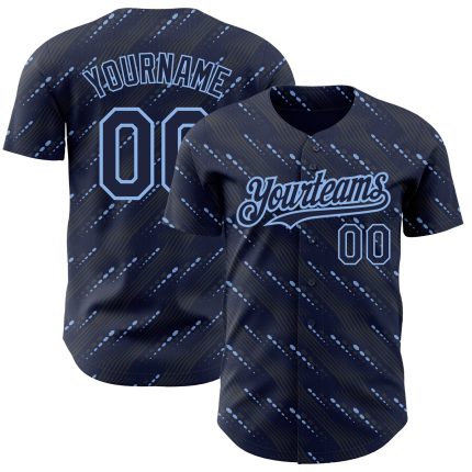 Custom Name and Number Authentic Baseball Jersey with 3D Pattern Slant Lines in Navy and Light Blue Personalized Navy Light
