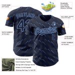 Custom Name and Number Authentic Baseball Jersey with 3D Pattern Slant Lines in Navy and Light Blue Personalized Navy Light